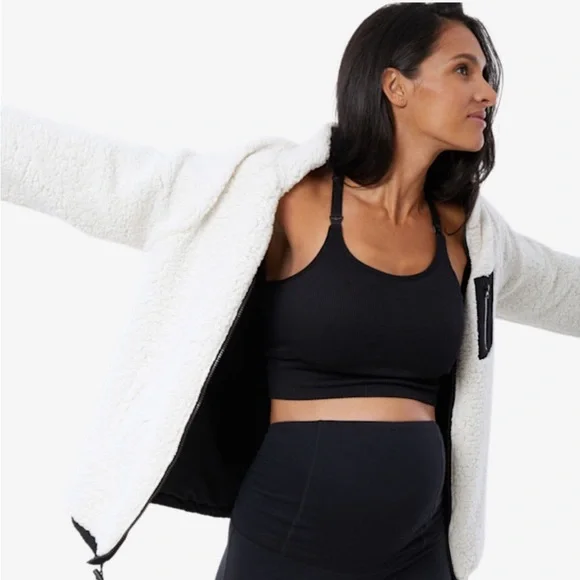 Ingrid & Isabel Black Bomber Jacket with Soft Cream Lining - Picture 3 of 6